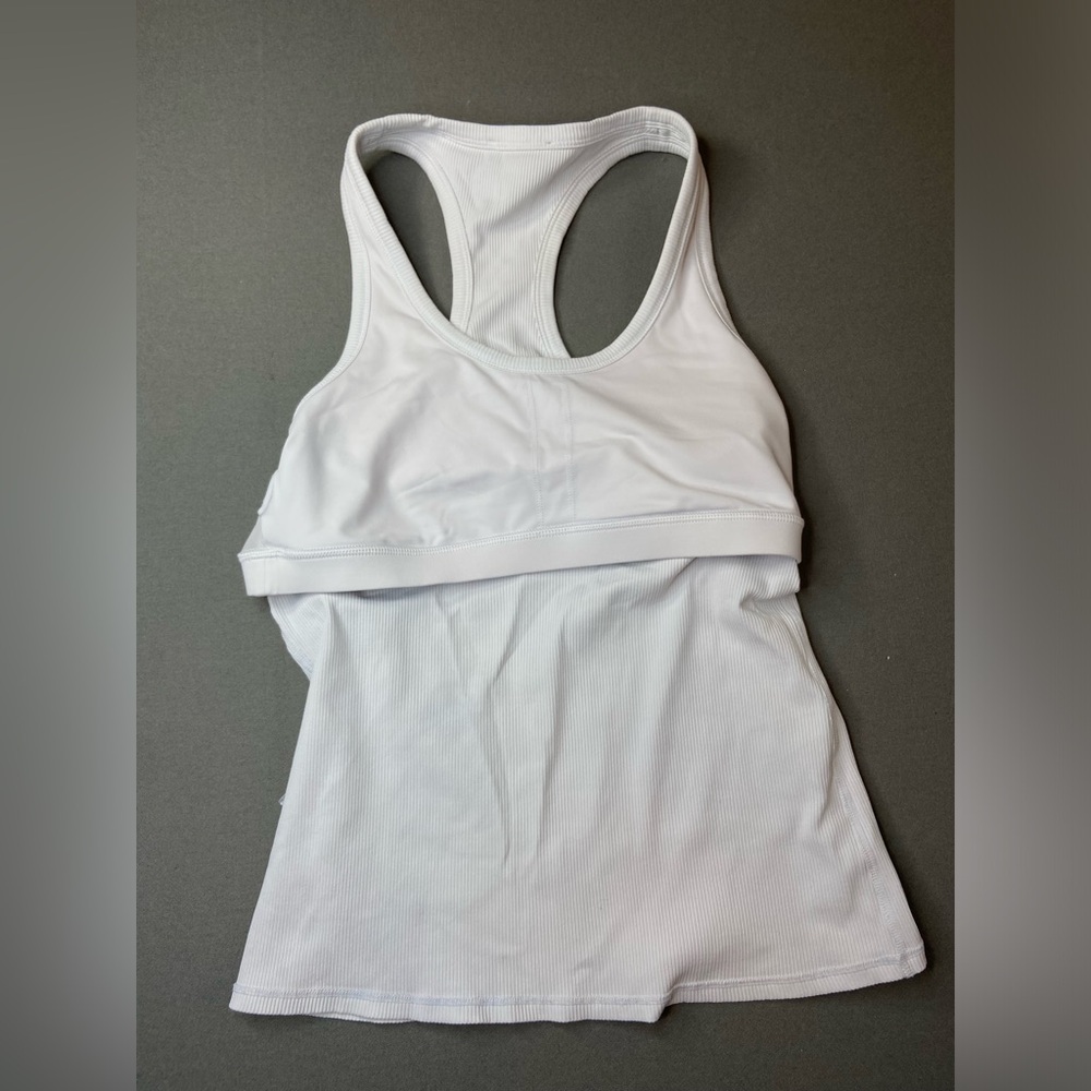 ALL ACCESS White Ribbed‎ Racerback Tank with shelf bra Size Large - Picture 4 of 6